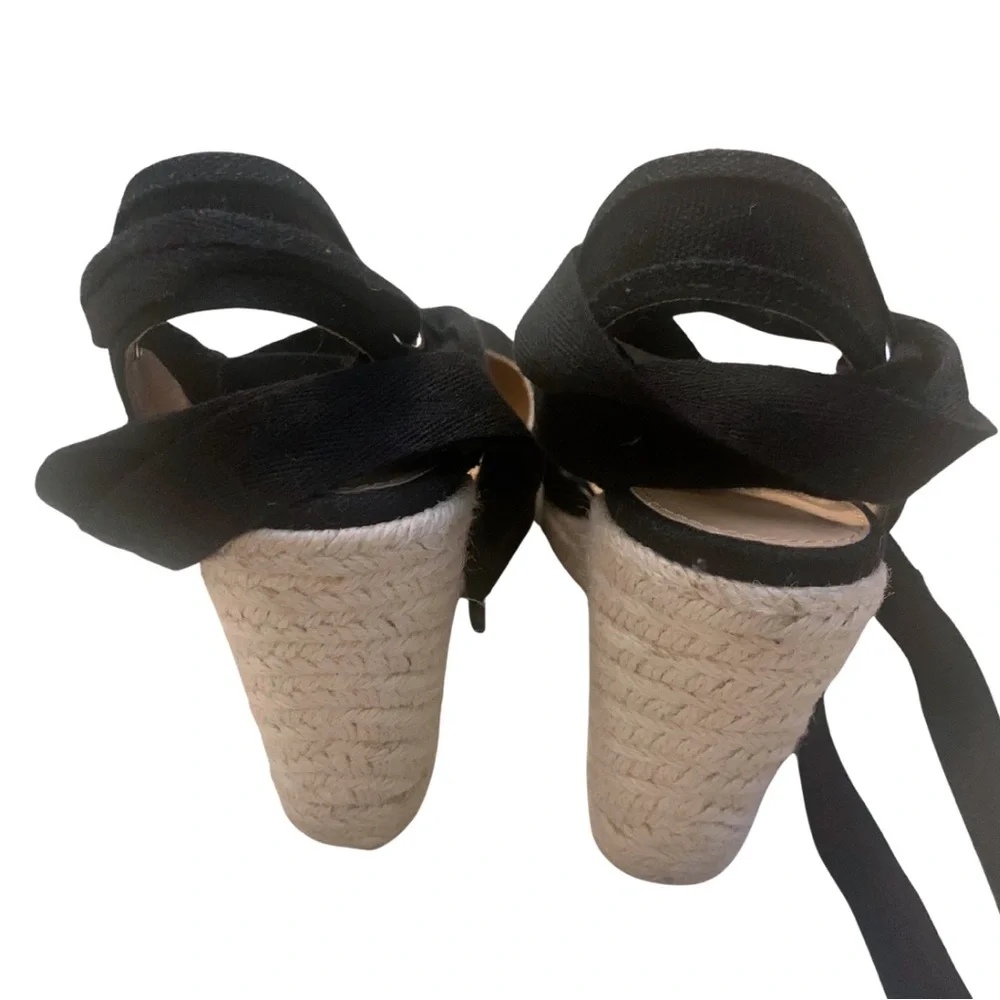 Express Black Canvas Closed Toe Wedge Espadrilles Heels 6 Platform Sandal Vacay